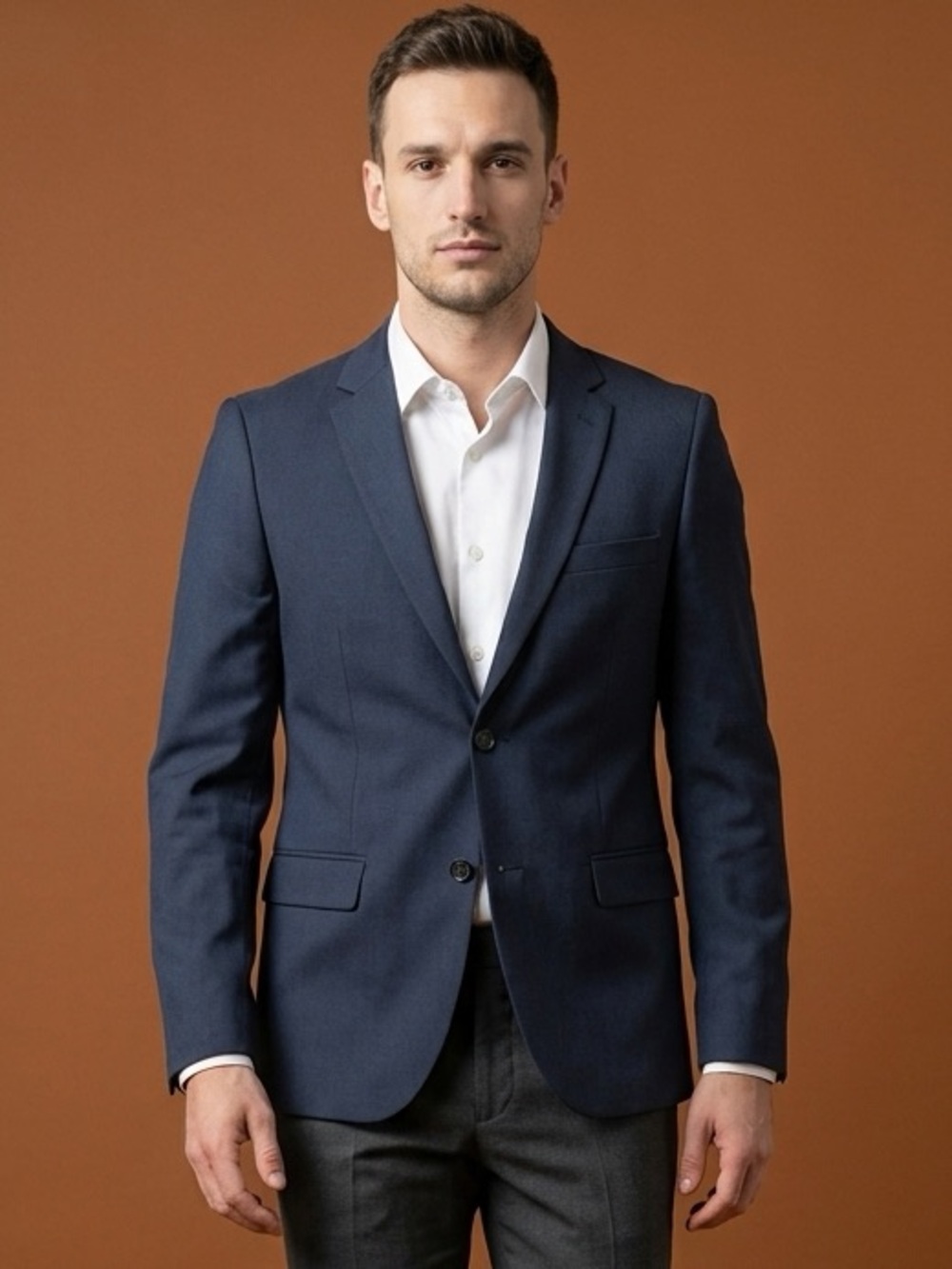 Topman tailored wool blend modern preppy navy blue sport jacket